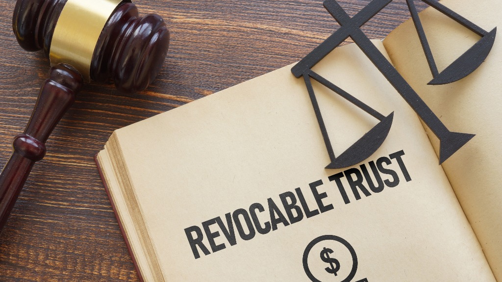 Revocable Trust is shown using a text and court gavel